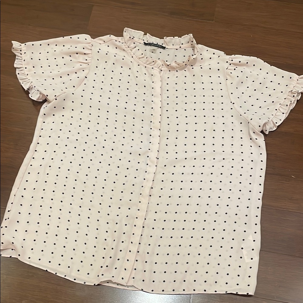 Tahari Pink Polka Dot Blouse